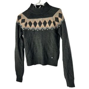 Barbour Black Tan Diamond Pattern Mock Neck Sweater